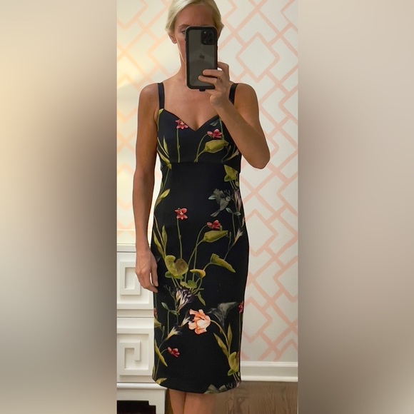 NWOT, Ted Baker London, black/floral cocktail dress, size 2 - Picture 4 of 7